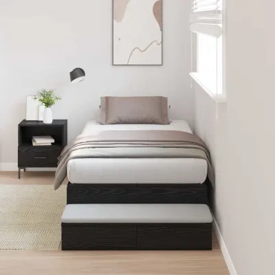 vidaXL Cadru de pat cu depozitare Stejar Negru 75 cm Lemn prelucrat