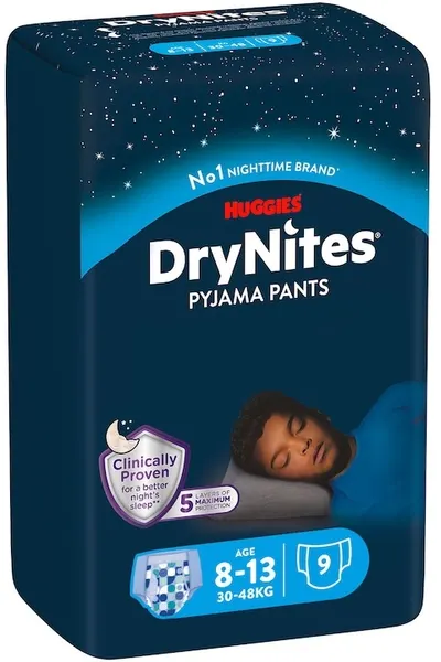 Scutece chilotel de noapte Huggies DryNites - For Boy, 8-13 ani, 30-48 kg, 9 buc.