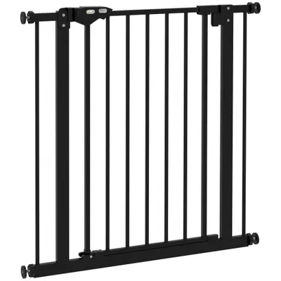 PawHut Poartă de Siguranță pentru Câini cu 2 Extensii, Lățime Reglabilă și Închidere Automată, 74x77cm, Negru | Aosom Romania