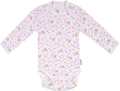Body cu mânecă lungă Bio Baby - bumbac organic, 74 cm, 6-9 luni, alb-roz