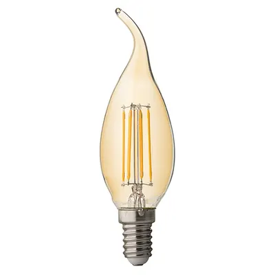 Bec LED cu filament dimabil, tip flacara, 4W, E14, 2500K, 220-240V AC, chihlimbar