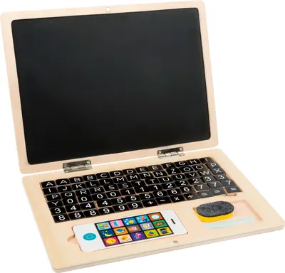Laptop din lemn cu tablă magnetică Picior mic, cu smartphone
