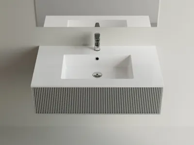 Lavoar baie incastrat din compozit 90x50 cm, alb mat, dreptunghiular Foglia Pure 90