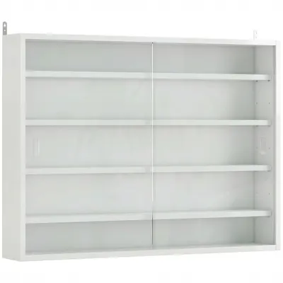HOMCOM Vitrină de perete din lemn cu polițe reglabile și 2 uși glisante din sticlă 80x9,5x60 cm alb | Aosom Romania