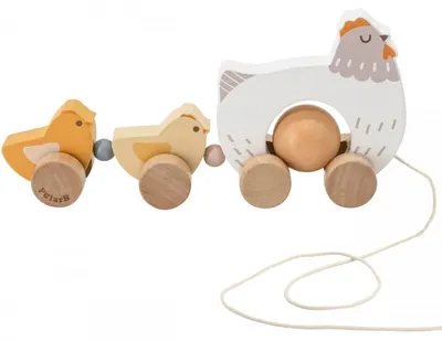 Jucărie din lemn pentru tras Viga Toys - PolarB, găinușă cu puișori