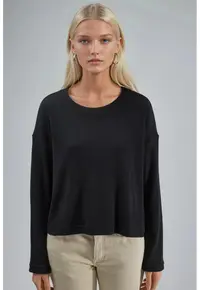 Pulover dama - nervuri - negru - jerseu