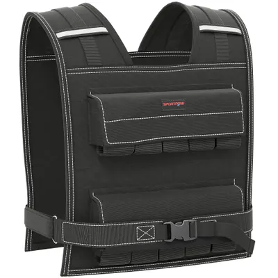 SPORTNOW Vestă cu Greutăți Reglabilă 20kg cu 20 de Greutăți, Vestă cu Benzi Reflectorizante, Potrivire Strânsă pentru Antrenament Acasă, Alergare și Fitness, Material Oxford, 50x40 cm, Negru | Aosom Romania
