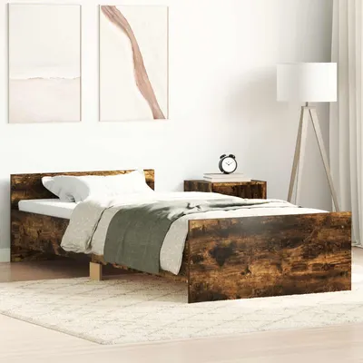 vidaXL Cadru de pat cu headboard Stejar fumuriu Lemn prelucrat