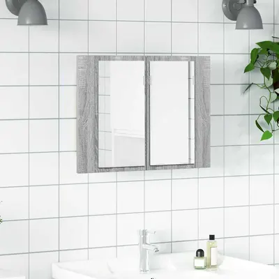 vidaXL Dulap cu oglindă & LED gri sonoma 60x12x45 cm lemn compozit