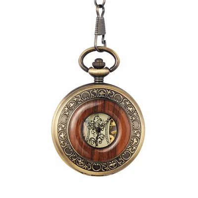 Ceas de buzunar Gorben Skeleton Mecanic Insertie Lemn Lant Vintage