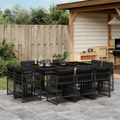 Gossi set mobilier de exterior cu perne, 11 piese, negru, poliratan