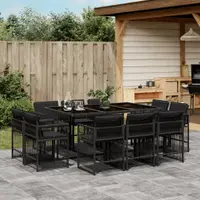 Gossi set mobilier de exterior cu perne, 11 piese, negru, poliratan