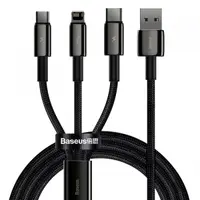 Cablu Incarcare USB-A - Lightning / microUSB / USB-C Baseus Tungsten Gold 3in1, 18W, 1.5m, Negru CAMLTWJ-01