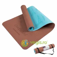 Saltea Yoga 2 in 1 Reversibila Inscriptionata cu Posturi Yoga Sun Salutation Flow 183cmx61cmx0.6cm