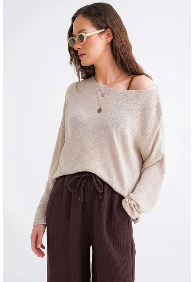 Pulover tricotat oversize - umeri cazuti - gri