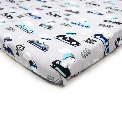 Cearceaf cu banda elastica pentru pat copii Kerstin Bunny Drivers, 100 bumbac, pentru saltea 120x60 cm