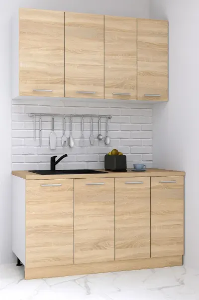 Set bucatarie GERMANIA 140 cm, 4 corpuri, blat gros, sonoma