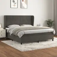 Gossi pat box spring cu saltea, gri inchis, 160x200 cm, catifea