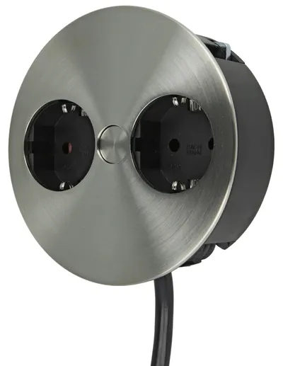 Contact pentru încorporare Bachmann - TWIST, 2x Schuko, 2 m, inox