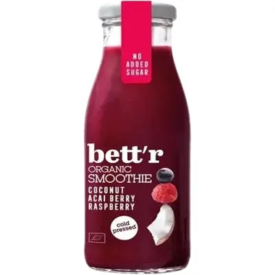 Smoothie cu Zmeura, Acai si Cocos fara Zahar Adaugat Ecologic/Bio 250ml