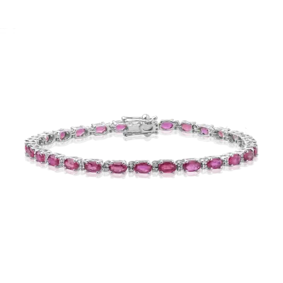 Bratara tennis din aur alb cu rubine ovale de 8.5ct si diamante de 0.2ct