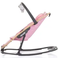 Scaunel balansoar Chipolino Senso Pink Marshmallow Wood cu spatar reglabil, bara de jucarii, suport pentru cap, centuri de siguranta, pliere compacta