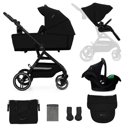 Cărucior combinat 3 în 1 pentru bebeluși KinderKraft - Yoxi, Pure Black