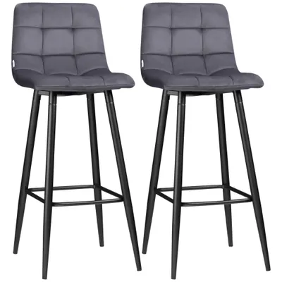 HOMCOM Set de 2 taburete de bar cu suport pentru picioare, design retro, 42 cm x 47 cm x 105 cm, Gri | Aosom Romania