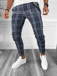 Pantaloni barbati casual regular fit bleumarin in carouri B7948 19-3.2