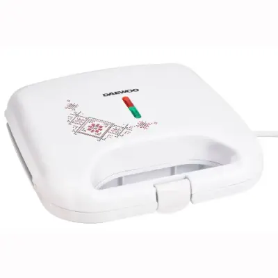 Sandwich maker Daewoo DSM25TR, 800 W, design traditional, placi neaderente, termostat, CoolTouch (Alb)