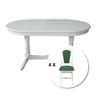 Set masa extensibila EUROPA ovala cu 4 scaune IZA stofa verde, lemn masiv, alb, 160 240x90x70 cm