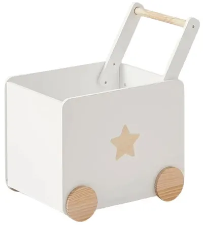 Cutie pentru jucării cu roți Ginger Home - Din lemn, albă, 38 х 45 х 54 cm