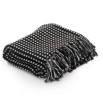 vidaXL Pătură decorativă cu pătrățele, bumbac, 160 x 210 cm, negru