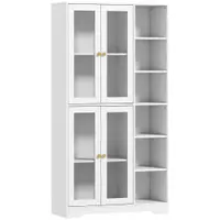 HOMCOM Bufet înalt pentru bucătărie, vitrină bufet cu 4 uși cu închidere silențioasă din sticlă securizată, 90x35x172cm, alb | Aosom Romania