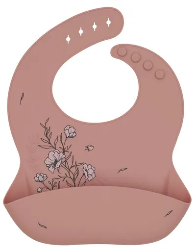 Bavetă din silicon KikkaBoo Platinum Silicone - Flora, Blush