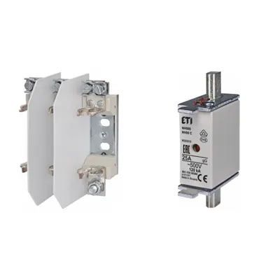 Pachet Protectie Circuit Trifazat: Soclu Siguranta Fuzibila NH00/NH000 3P (M8/M6), Siguranta Fuzibila NH000 gG 25A 500V