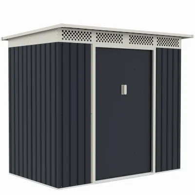 Casuta / magazie de gradina premium metalica, MESTERINO Bella-A, Gri/Bej, dimensiuni 203x117x180 cm, cu usi culisante si baza metalica