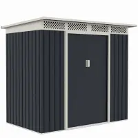 Casuta / magazie de gradina premium metalica, MESTERINO Bella-A, Gri/Bej, dimensiuni 203x117x180 cm, cu usi culisante si baza metalica