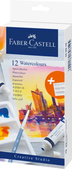 Tempera acuarele 12 culori 9 ml + paleta Faber Castell