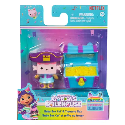 Set figurina si accesoriu, Gabbys Dollhouse, Baby Box Cat si Treasure Box, 20149924