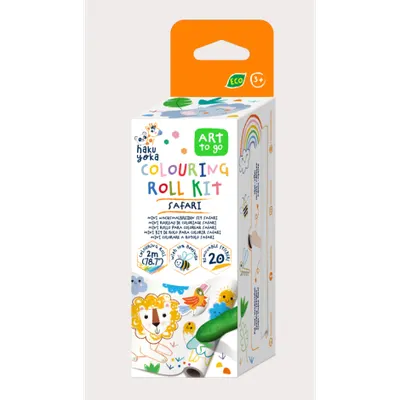 Kit rola de desenat - 2 m, include stickere si 4 creioane colorate cerate, Safari - Haku Yoka