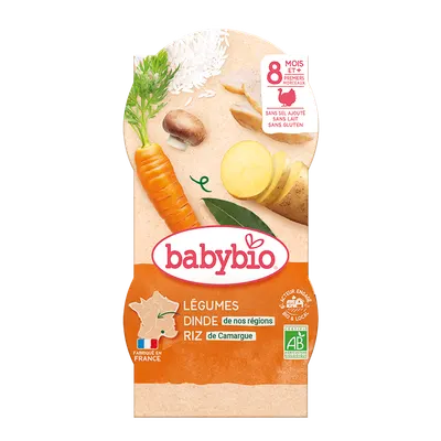 Meniu tocanita de legume, curcan si orez Bio, 2 x 200g, BabyBio