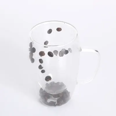 Cana din sticla cu perete dublu si boabe de cafea decorative, 450 ml