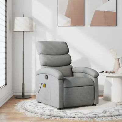 vidaXL Fotoliu de masaj rabatabil, gri deschis, textil