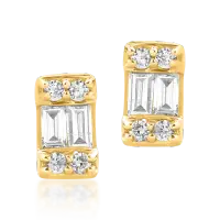 Cercei din aur galben cu diamante baguette si rotunde de 0.17ct