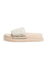 Papuci cu detalii cu monograma si velcro - Alb/Maro camel