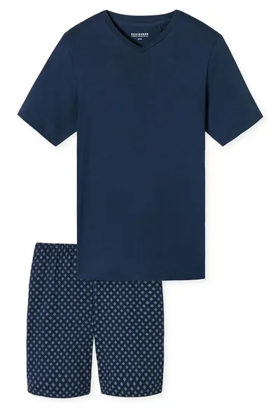 Pijama de bumbac cu decolteu in V - Albastru inchis