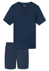 Pijama de bumbac cu decolteu in V - Albastru inchis