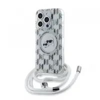 Husa MagSafe pentru Apple iPhone 15 Pro Max, Karl Lagerfeld, IML Crossbody Monogram Karl & Choupette's Heads, Transparenta