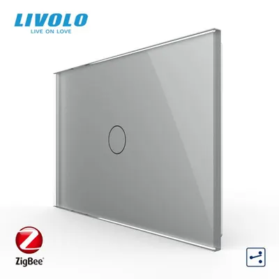 Intrerupator simplu, standard italian, cap scara / cap cruce, wireless Protocol Zigbee, cu panou sticla, 3M Gri